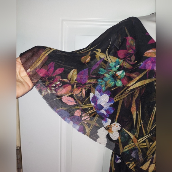 Connected Apparel Sleeveless Chiffon Cape-like Ruffle Floral V-Neck Dress NWT - Picture 5 of 7